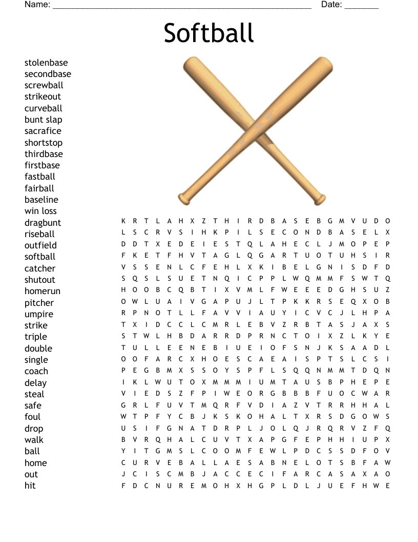 Softball Word Search WordMint Softball Word Search WordMint