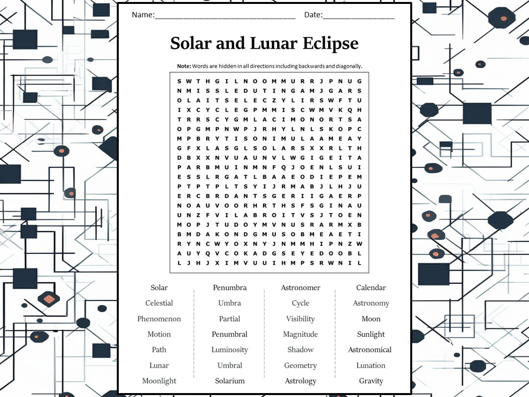 Solar And Lunar Eclipse Word Search Puzzle Worksheet Activity Solar And Lunar Eclipse Word Search Puzzle Worksheet Activity