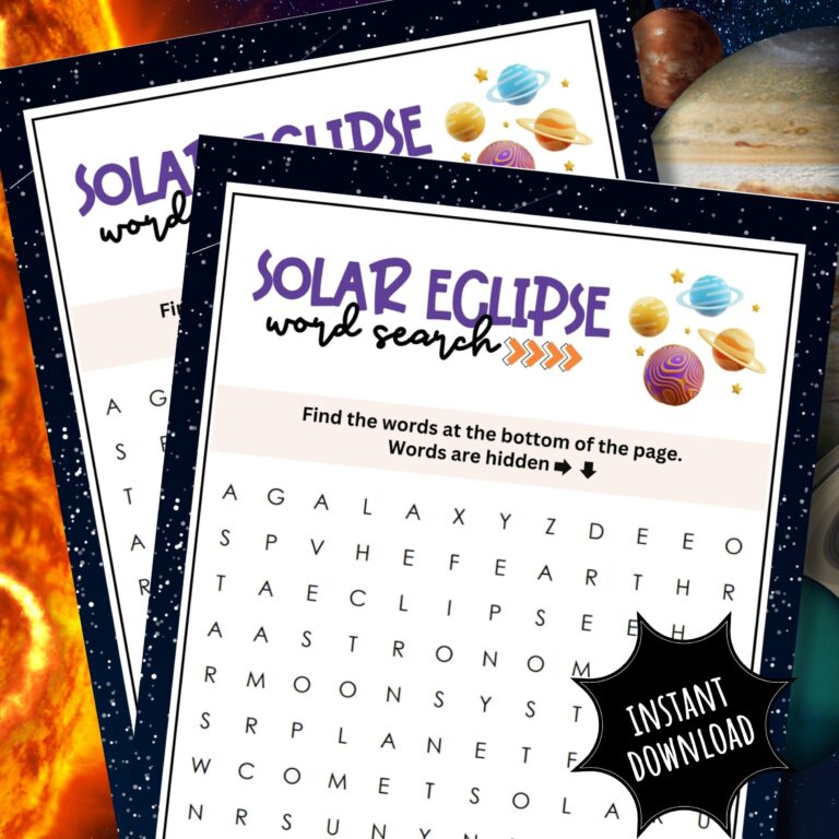 Solar Eclipse Word Search EASY Printable PDF Game Activity For 