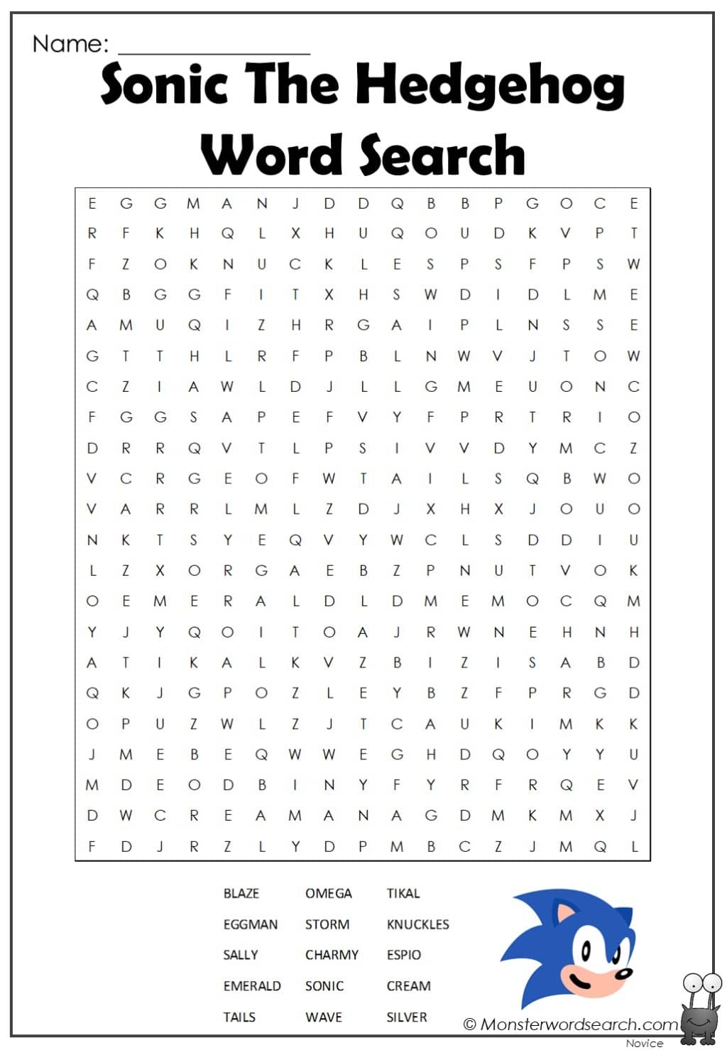 Sonic The Hedgehog Word Search Monster Word Search Sonic The Hedgehog Word Search Monster Word Search