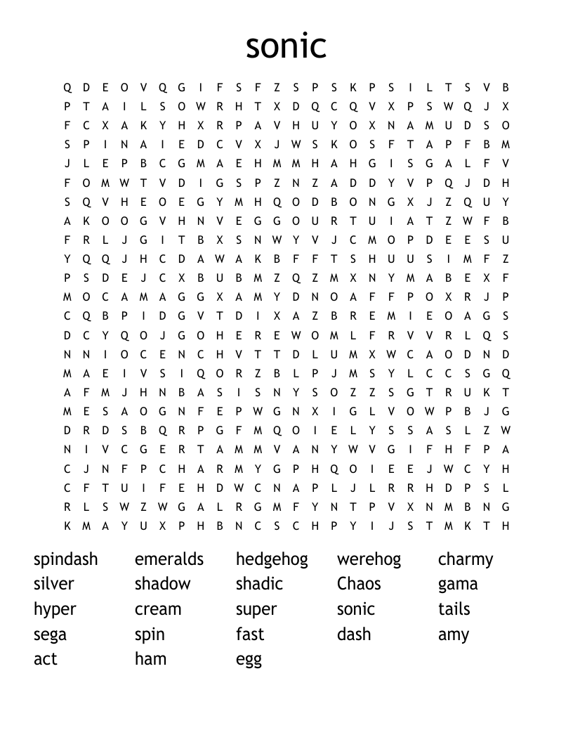 Sonic The Hedgehog Word Search Printable Sonic The Hedgehog Word Search Printable