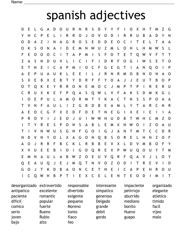 Free Printable Adjective Word Search Free Printable Adjective Word Search