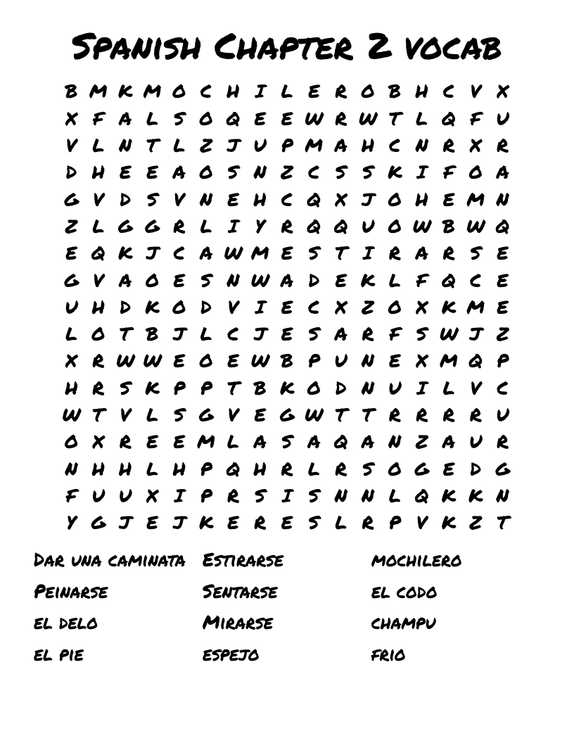 Spanish Chapter 2 Vocab Word Search WordMint Spanish Chapter 2 Vocab Word Search WordMint