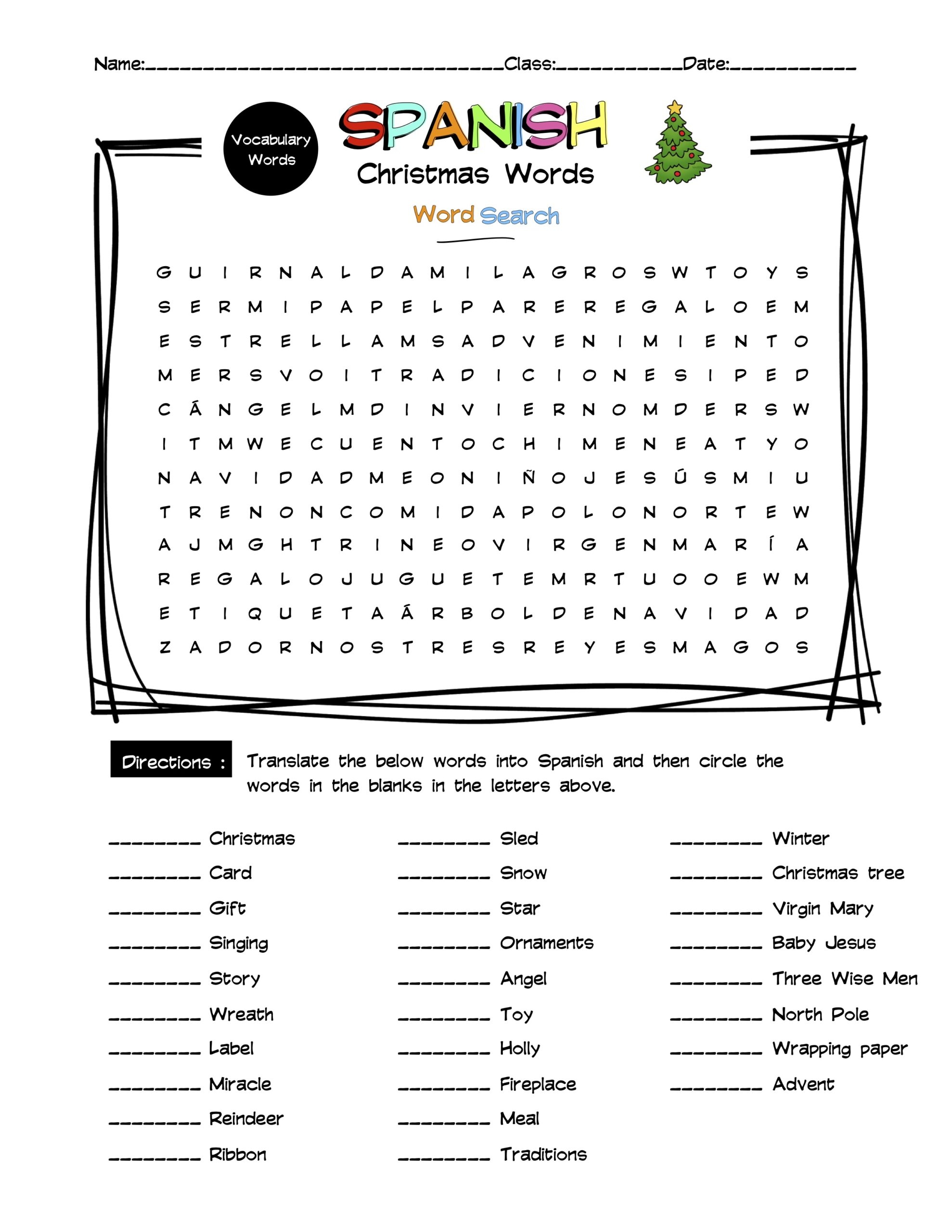 Spanish Christmas Vocabulary Word Search U0026 Answer Key Made By Teachers Spanish Christmas Vocabulary Word Search U0026 Answer Key Made By Teachers
