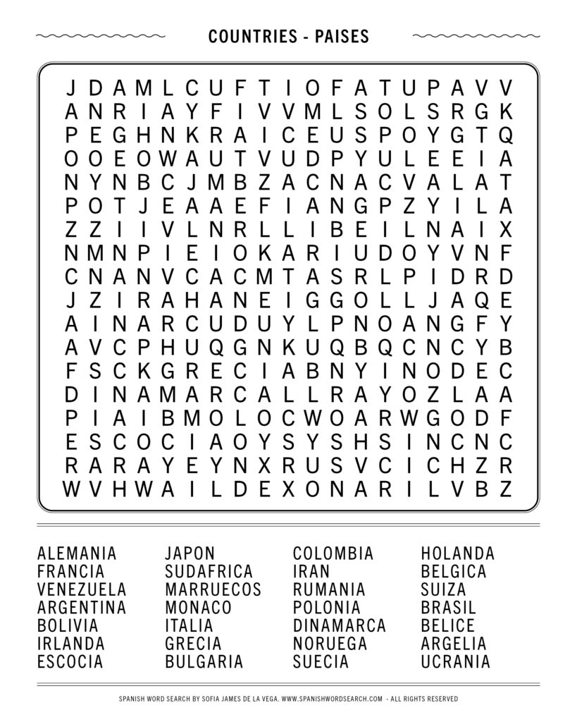 Spanish Countries Word Search Find All The Countries In This Puzzle Spanish Countries Word Search Find All The Countries In This Puzzle
