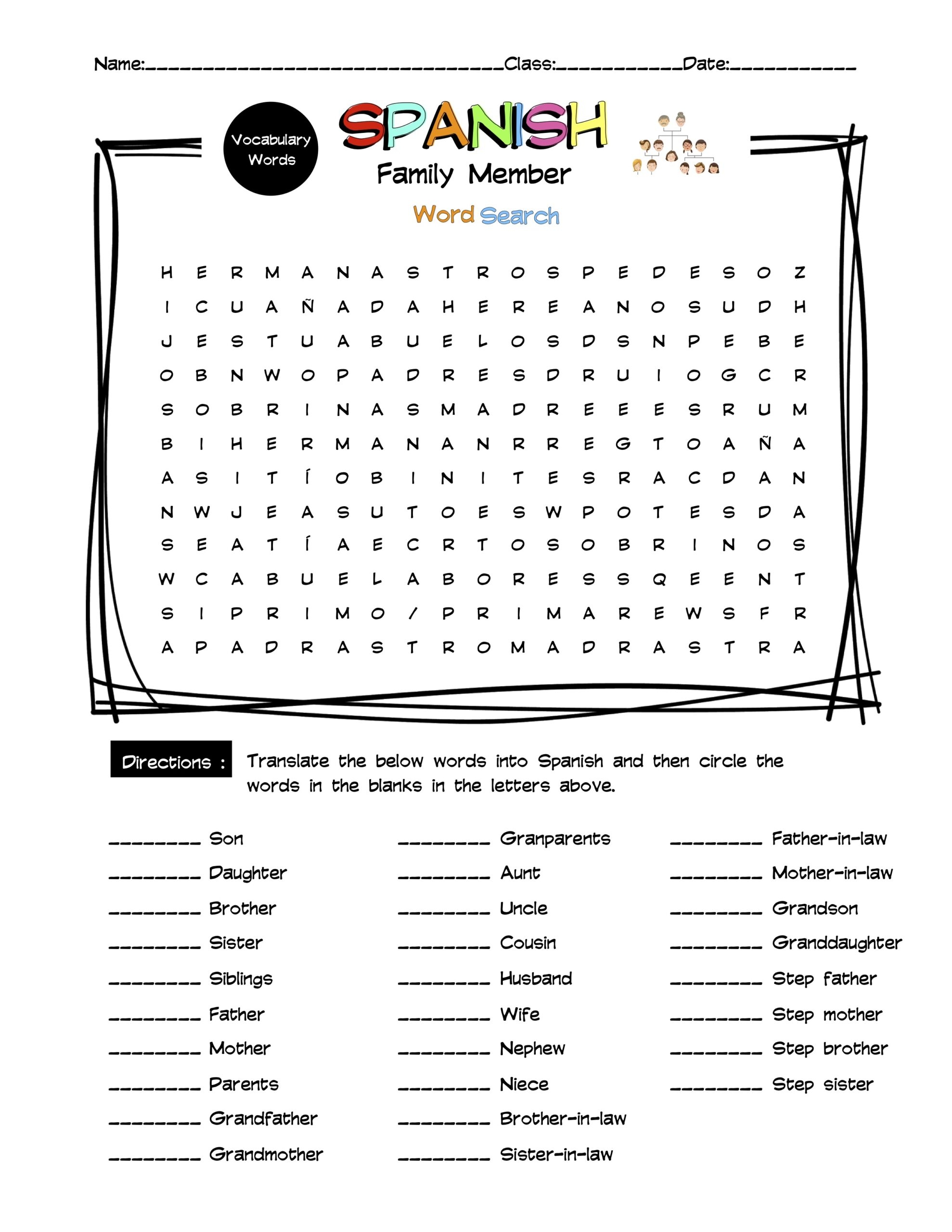 Spanish Family Members Vocabulary Word Search U0026 Answer Key Made By Teachers Spanish Family Members Vocabulary Word Search U0026 Answer Key Made By Teachers
