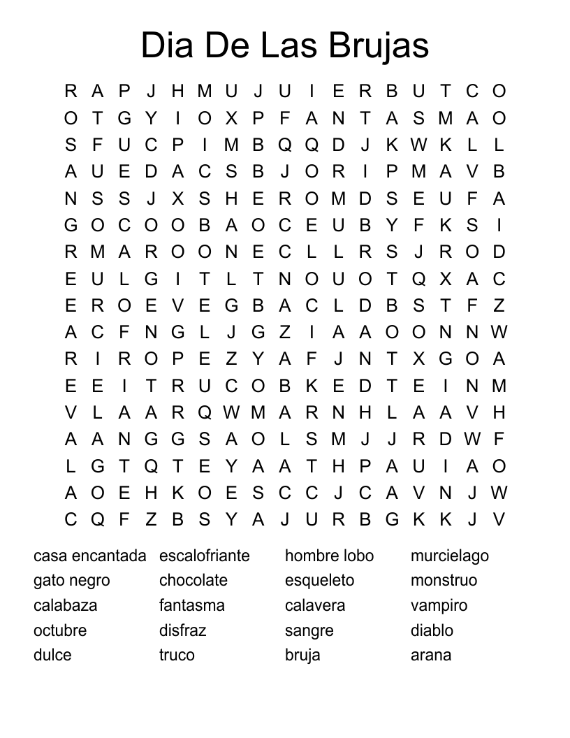 Spanish Halloween Word Search WordMint Spanish Halloween Word Search WordMint