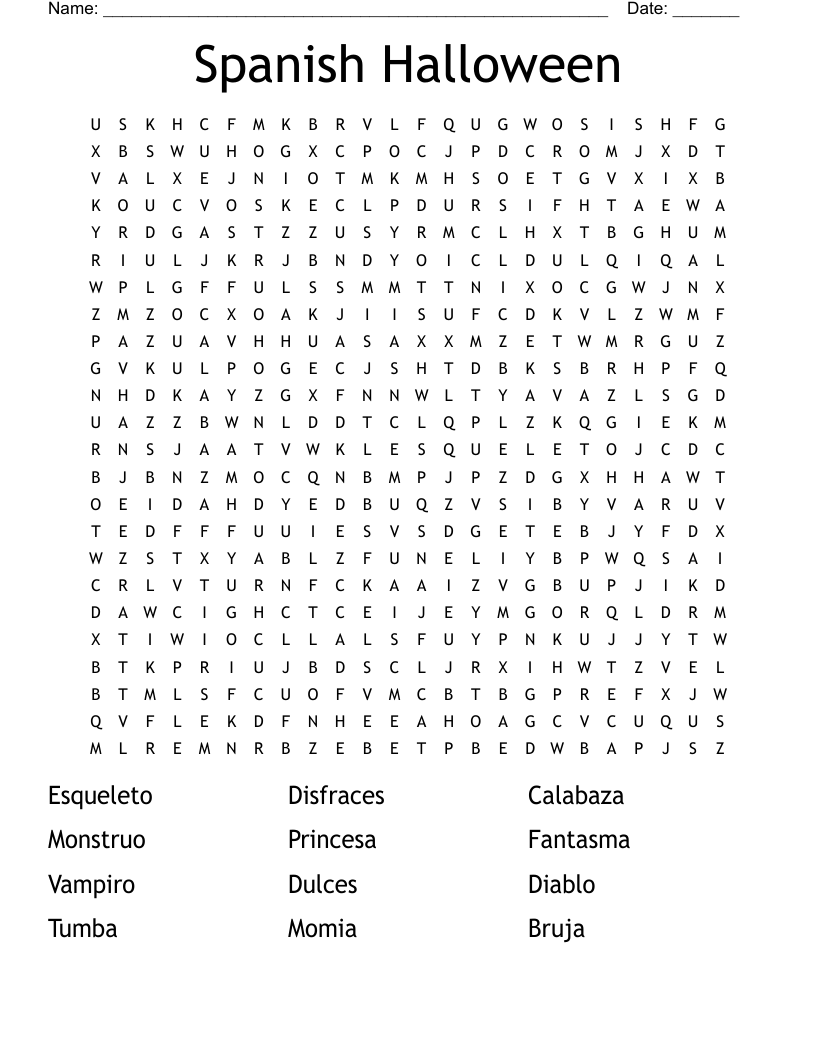 Spanish Halloween Word Search WordMint Spanish Halloween Word Search WordMint