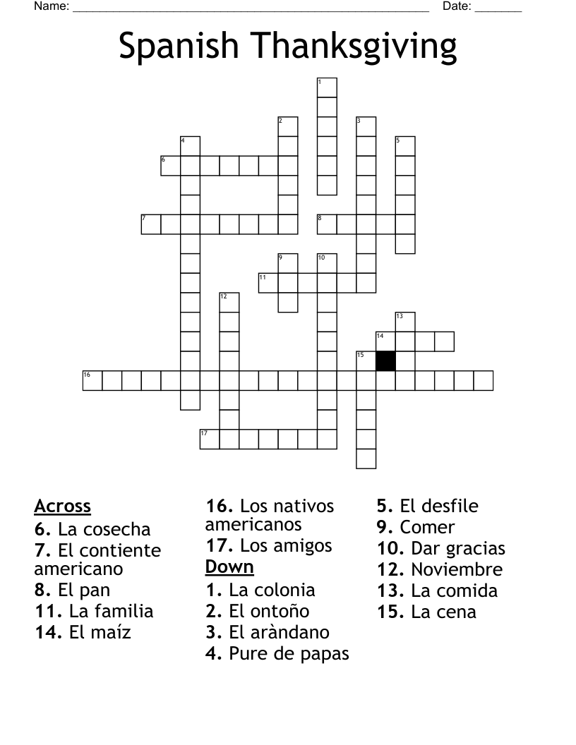Spanish Thanksgiving Crossword Word Search WordMint