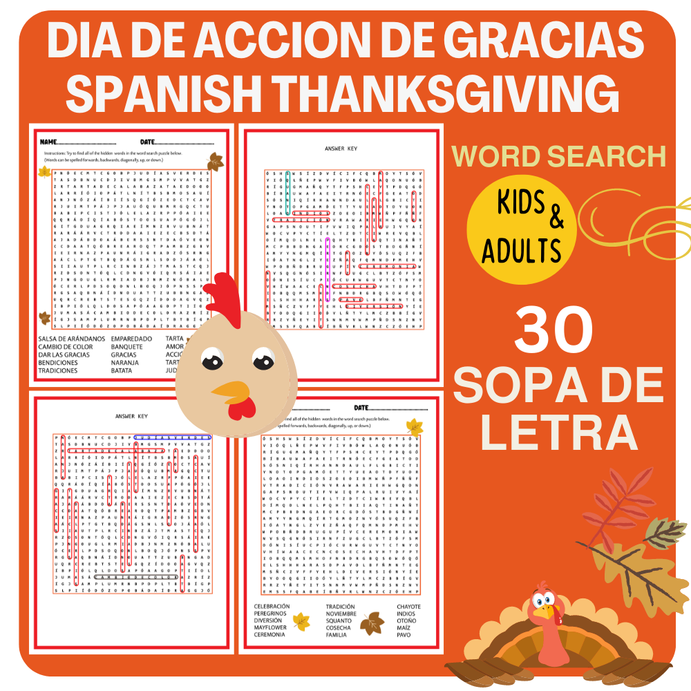 Spanish Thanksgiving Vocabulary Word Search D a De Acci n De Gracias Spanish Thanksgiving Vocabulary Word Search D a De Acci n De Gracias