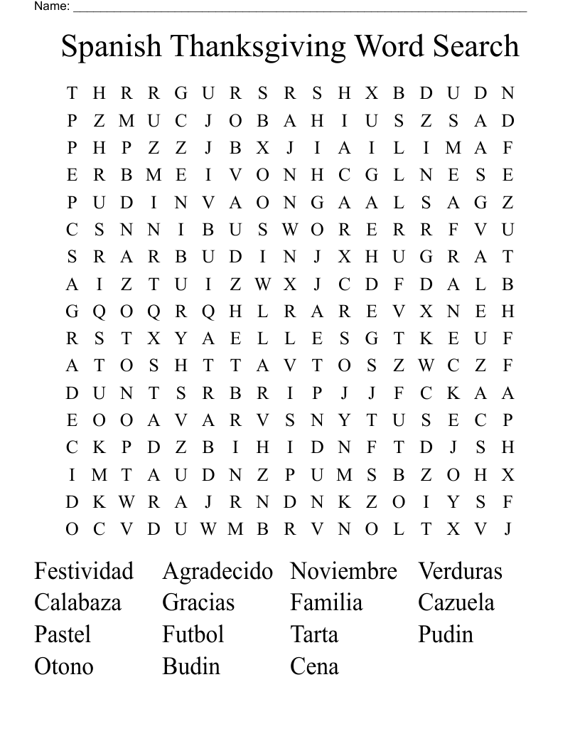 Spanish Thanksgiving Word Search WordMint Spanish Thanksgiving Word Search WordMint