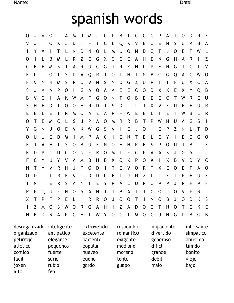 Spanish Words Word Search WordMint Spanish Words Word Search WordMint