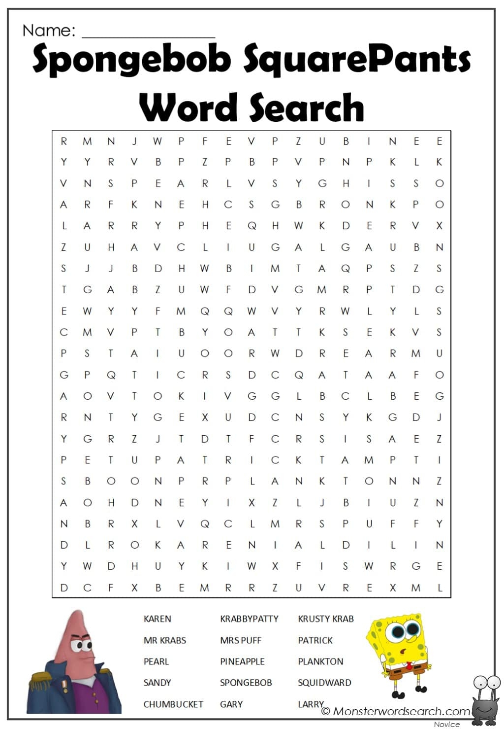 Spongebob Squarepants Word Search Monster Word Search Spongebob Squarepants Word Search Monster Word Search