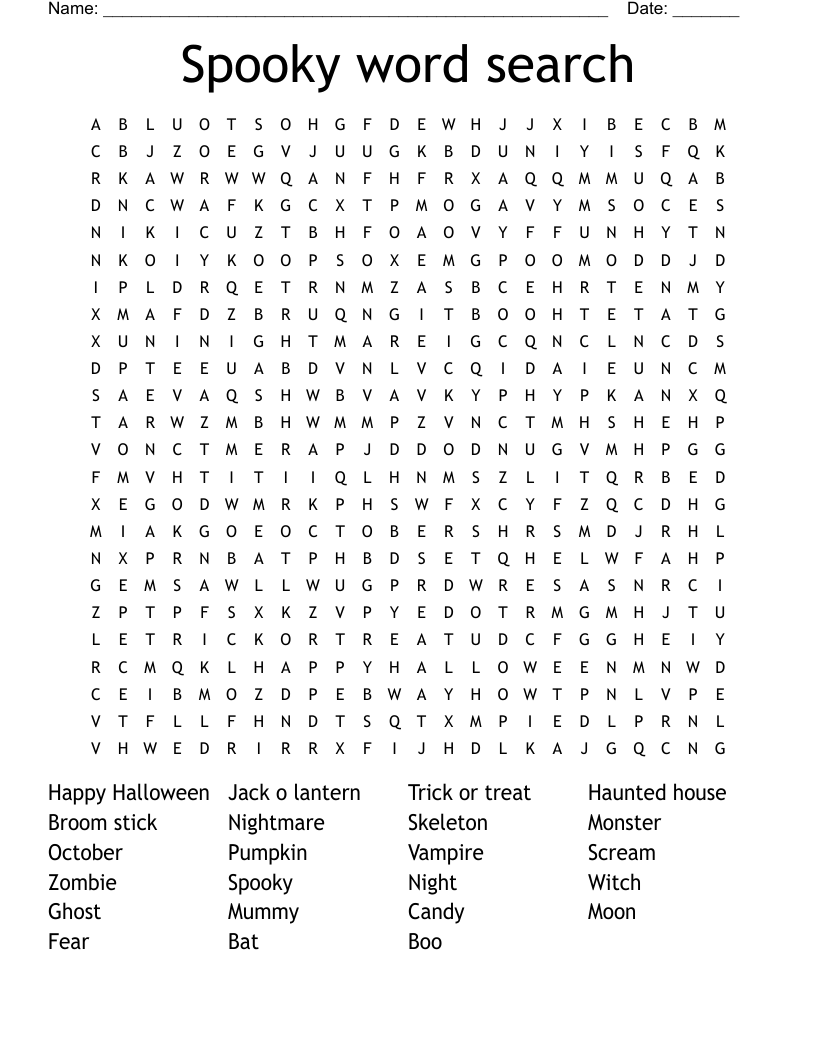Printable Easy Halloween Word Search Printable Easy Halloween Word Search