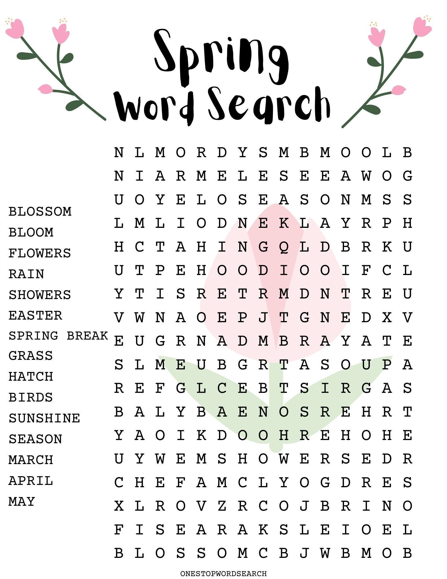 Spring Break Word Search Free Printable