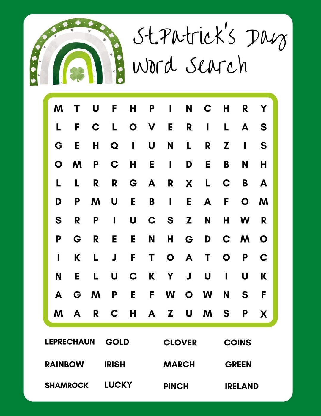 St Patrick s Day Word Search Printable Instant Download PDF Etsy St Patrick s Day Word Search Printable Instant Download PDF Etsy