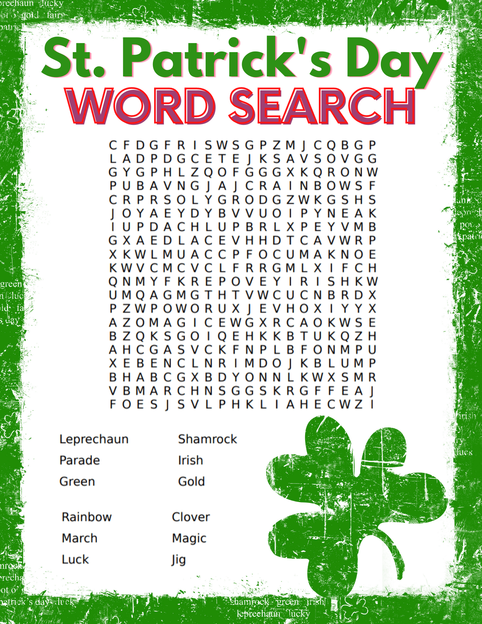 St Patrick s Day Word Search Printable Two Kids And A Coupon