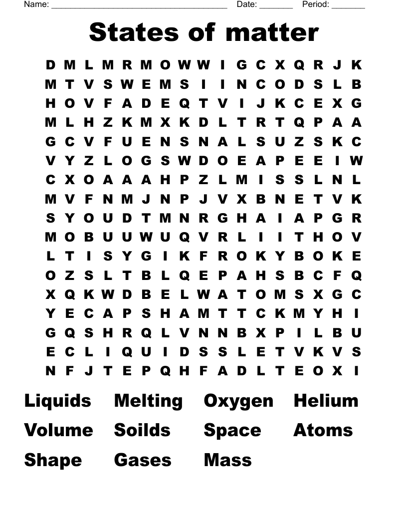 States Of Matter Word Search WordMint