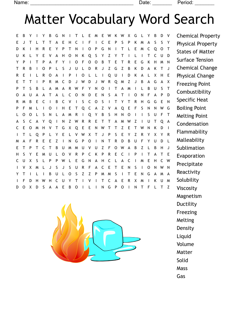 States Of Matter Word Search Printable