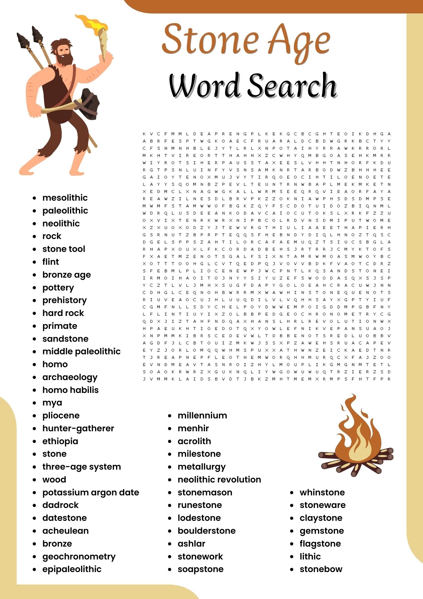 Stone Age Word Search Puzzle Worksheet Activities For Kids Made By Teachers