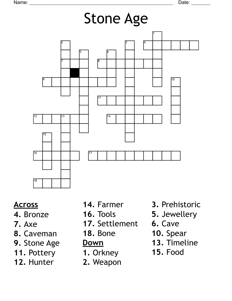 Printable Stone Age Word Search