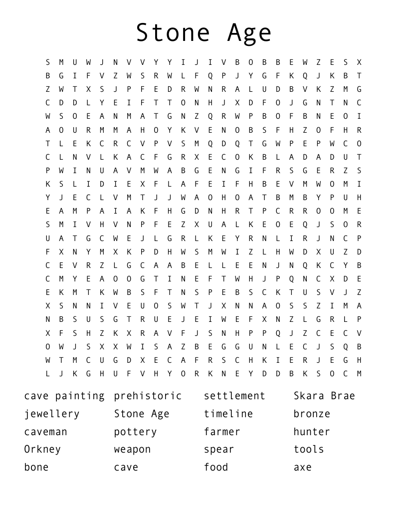 Stone Age Word Search WordMint
