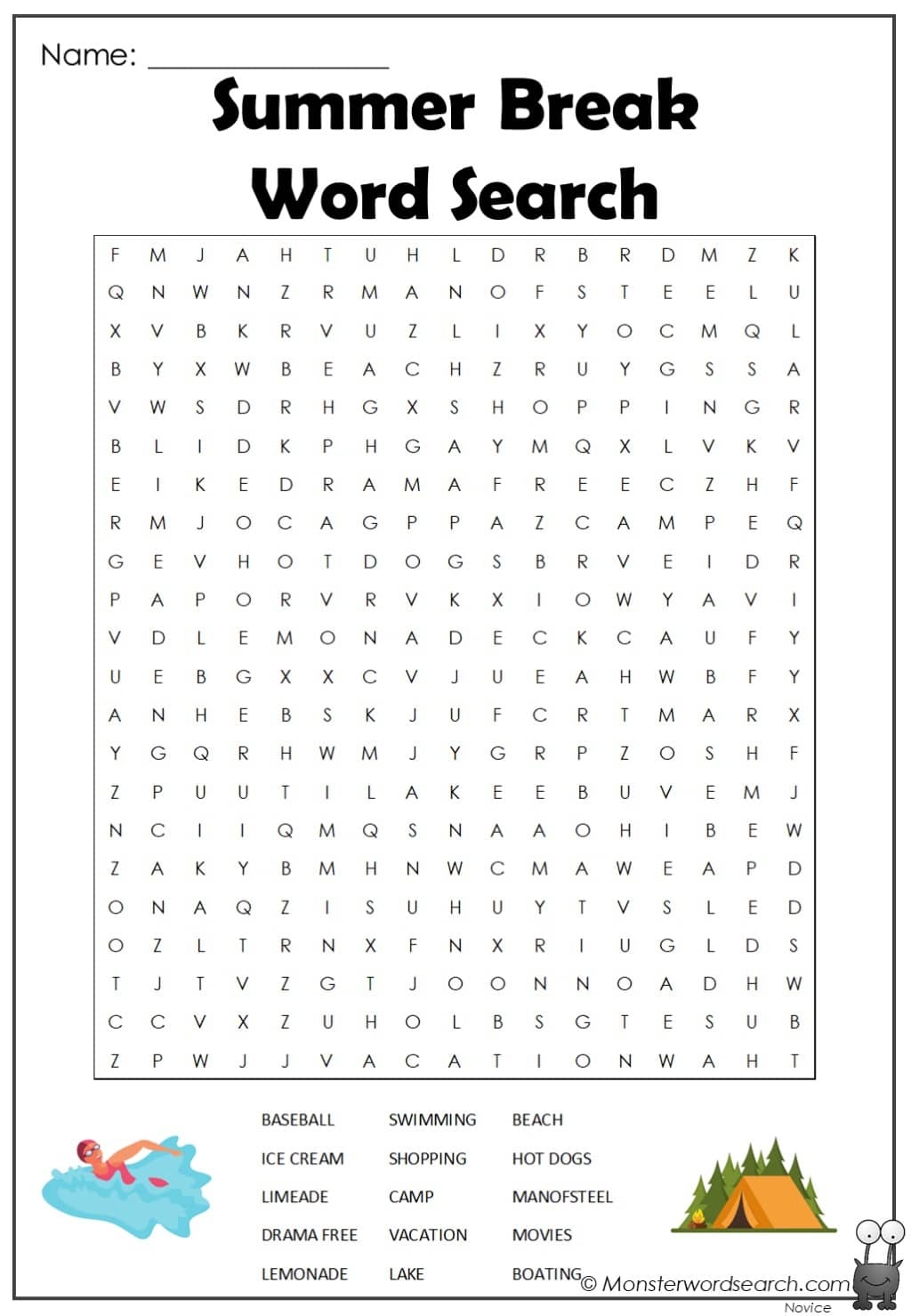 Summer Break Word Search Monster Word Search Summer Break Word Search Monster Word Search