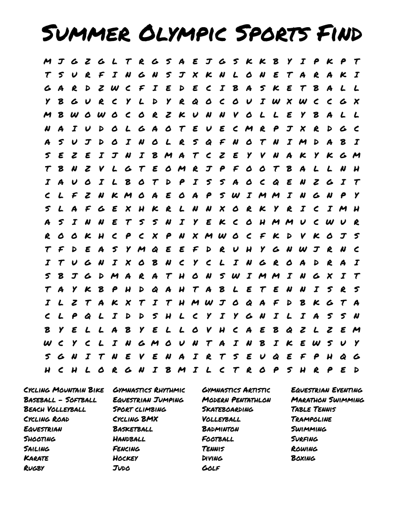 Summer Olympic Sports Find Word Search WordMint Summer Olympic Sports Find Word Search WordMint