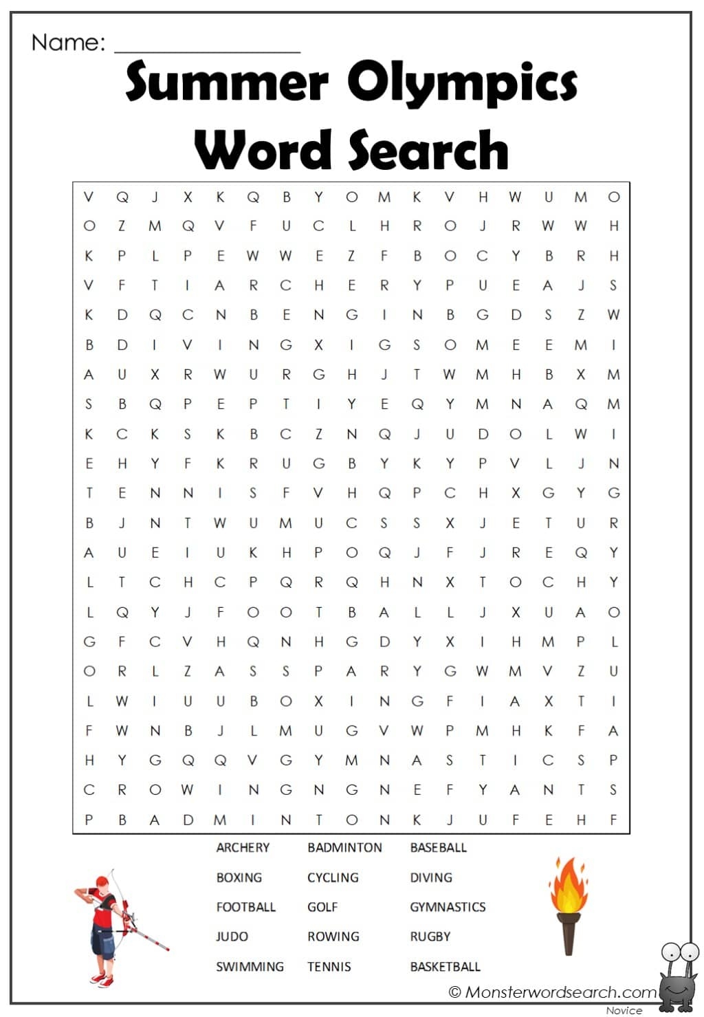 Summer Olympics Word Search Monster Word Search