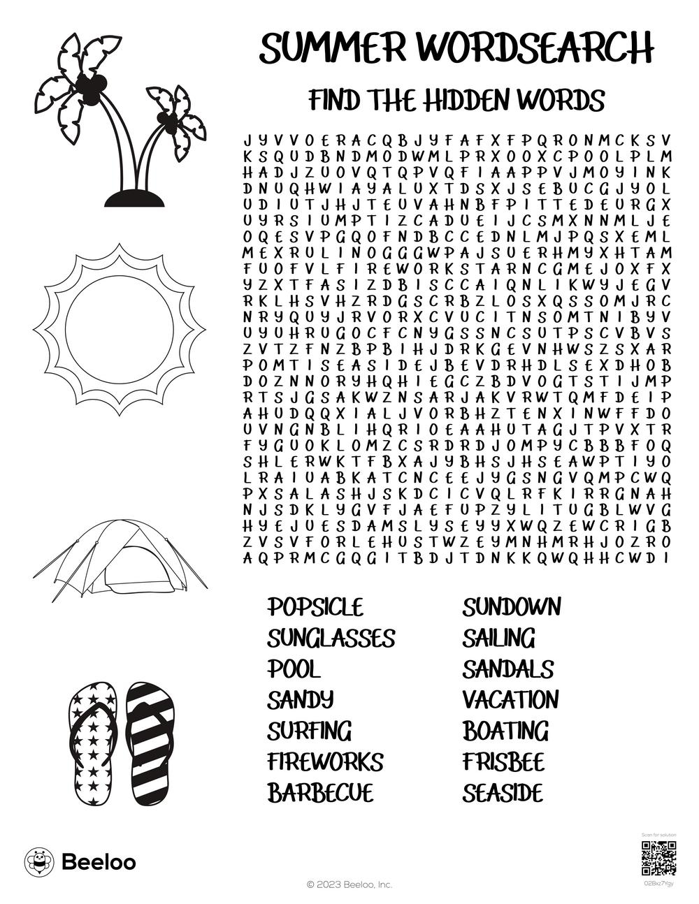 Summer Time Word Search Printable Summer Time Word Search Printable