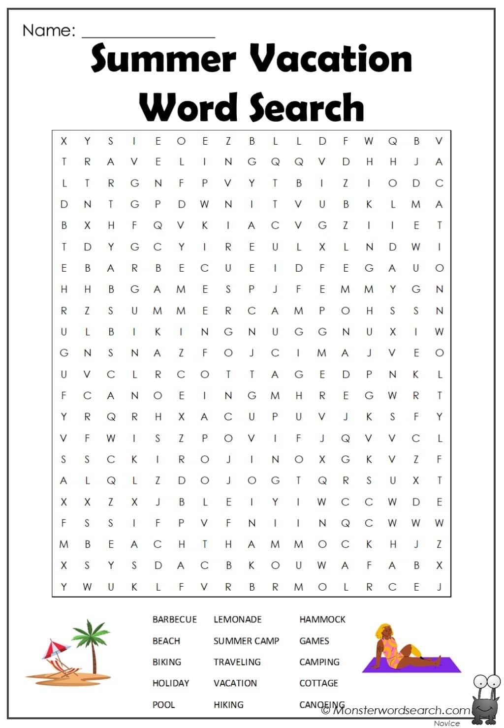 Summer Vacation Word Search Monster Word Search Summer Vacation Word Search Monster Word Search