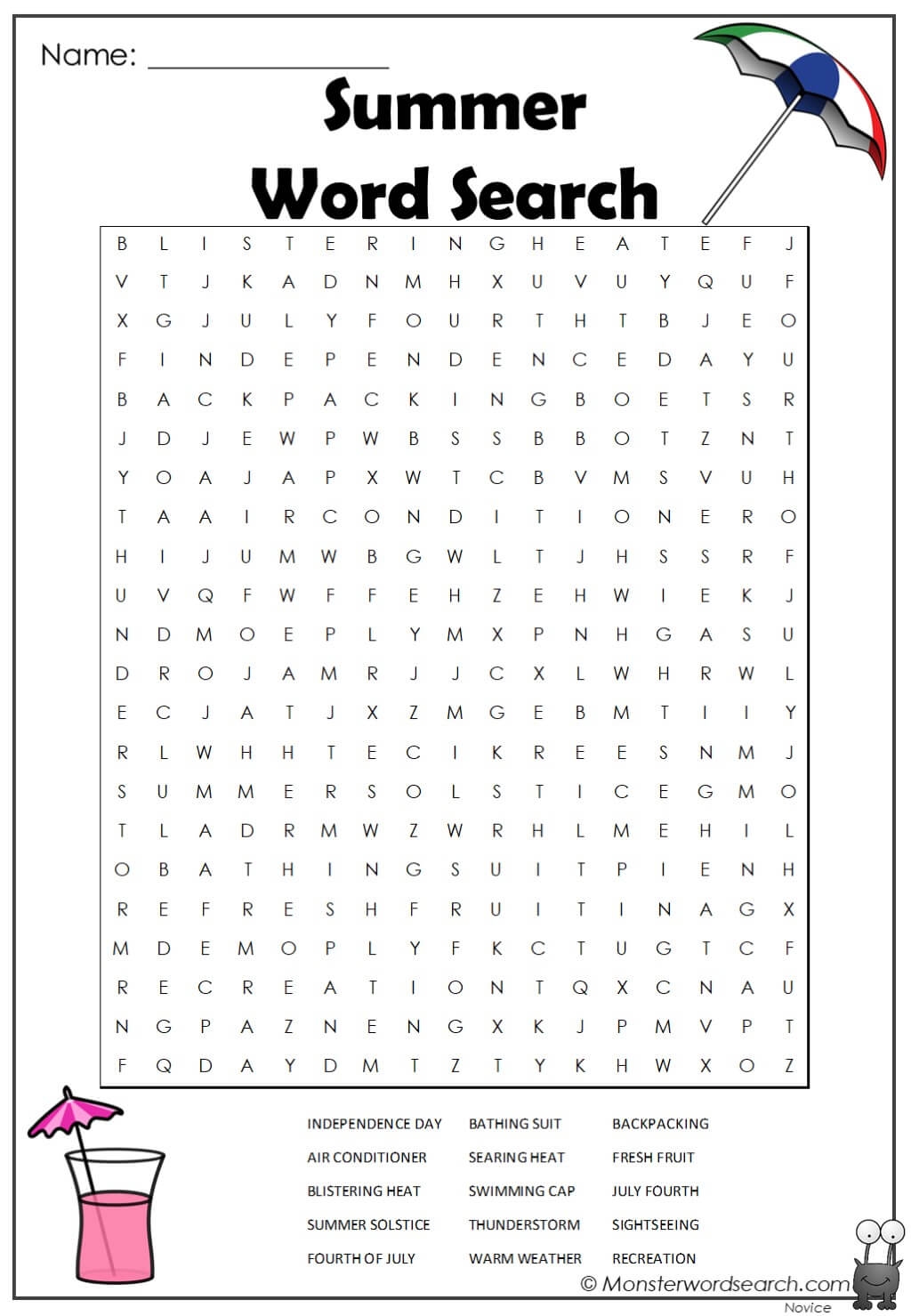 Summer Word Search 2 Monster Word Search Summer Word Search 2 Monster Word Search