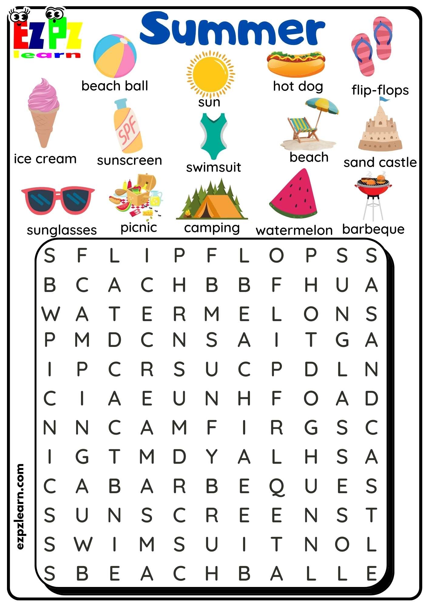 Difficult Summer Word Search Printable Difficult Summer Word Search Printable
