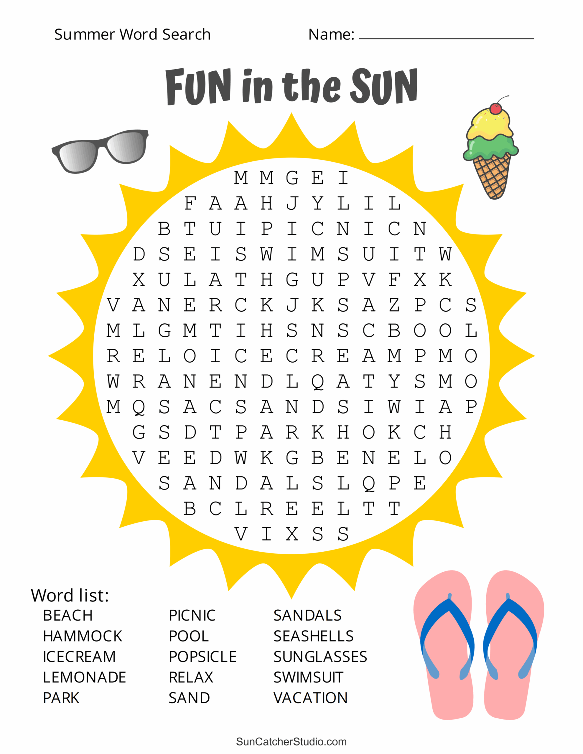 Sun Word Search Printable Sun Word Search Printable