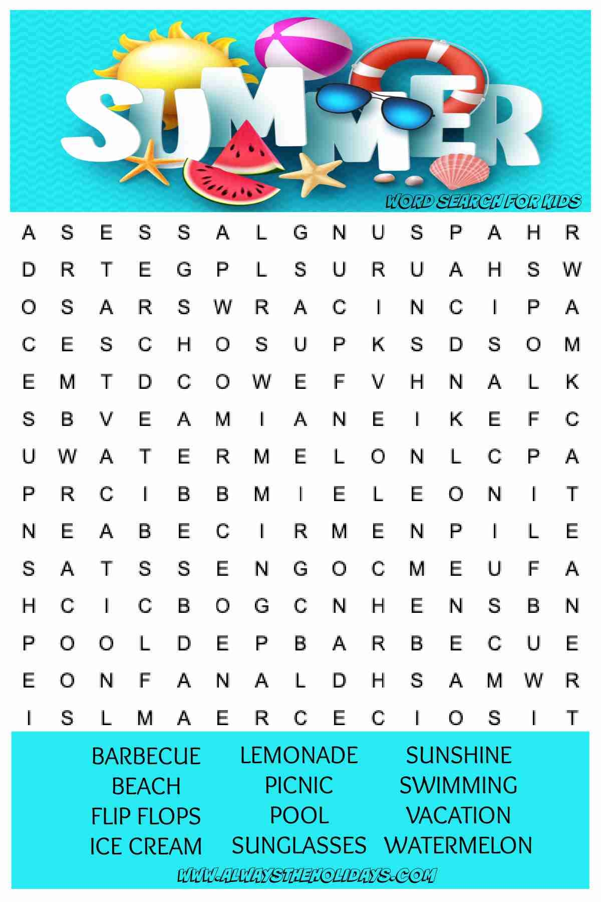 Free Printable Summer Word Searches Free Printable Summer Word Searches