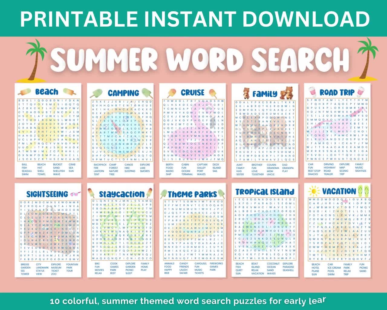 Summer Word Search Printable Large Print Word Search Summer Activities For Kids Homeschool Printables Instant Download