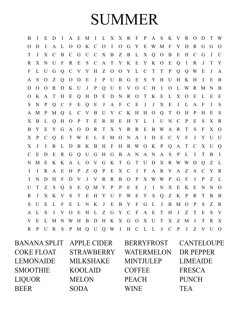 SUMMER Word Search WordMint SUMMER Word Search WordMint