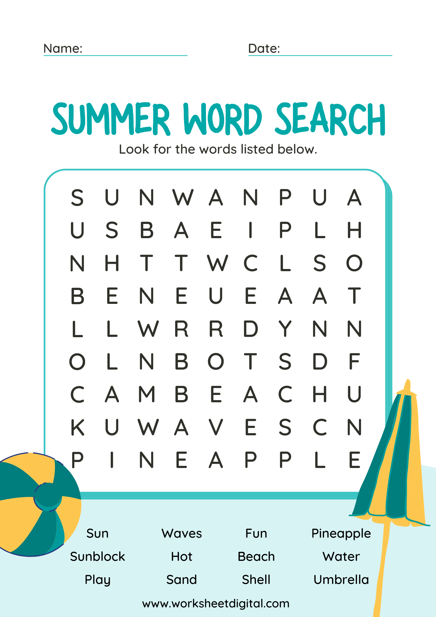Summer Free Printable Word Search Puzzles