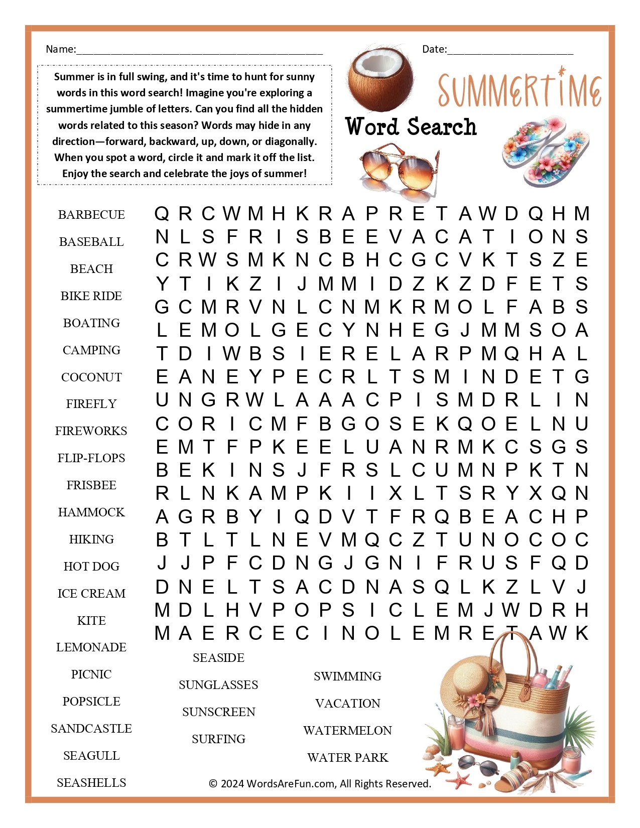 Summertime Word Search Summertime Word Search