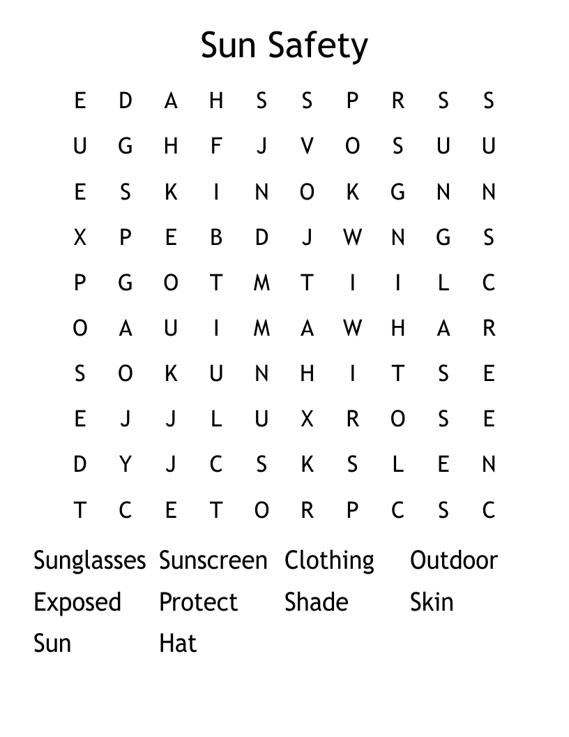 Sun Safety Word Search WordMint Sun Safety Word Search WordMint