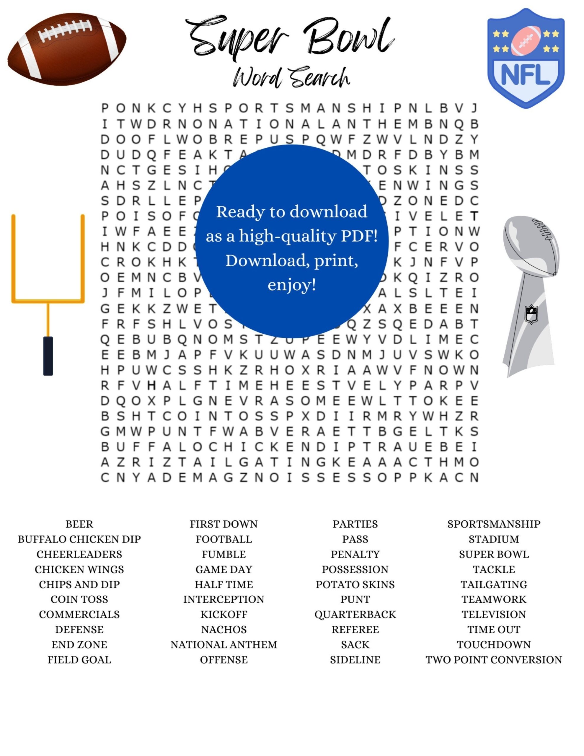 Super Bowl Football Word Search Printable Game Super Bowl Football Word Search Printable Game