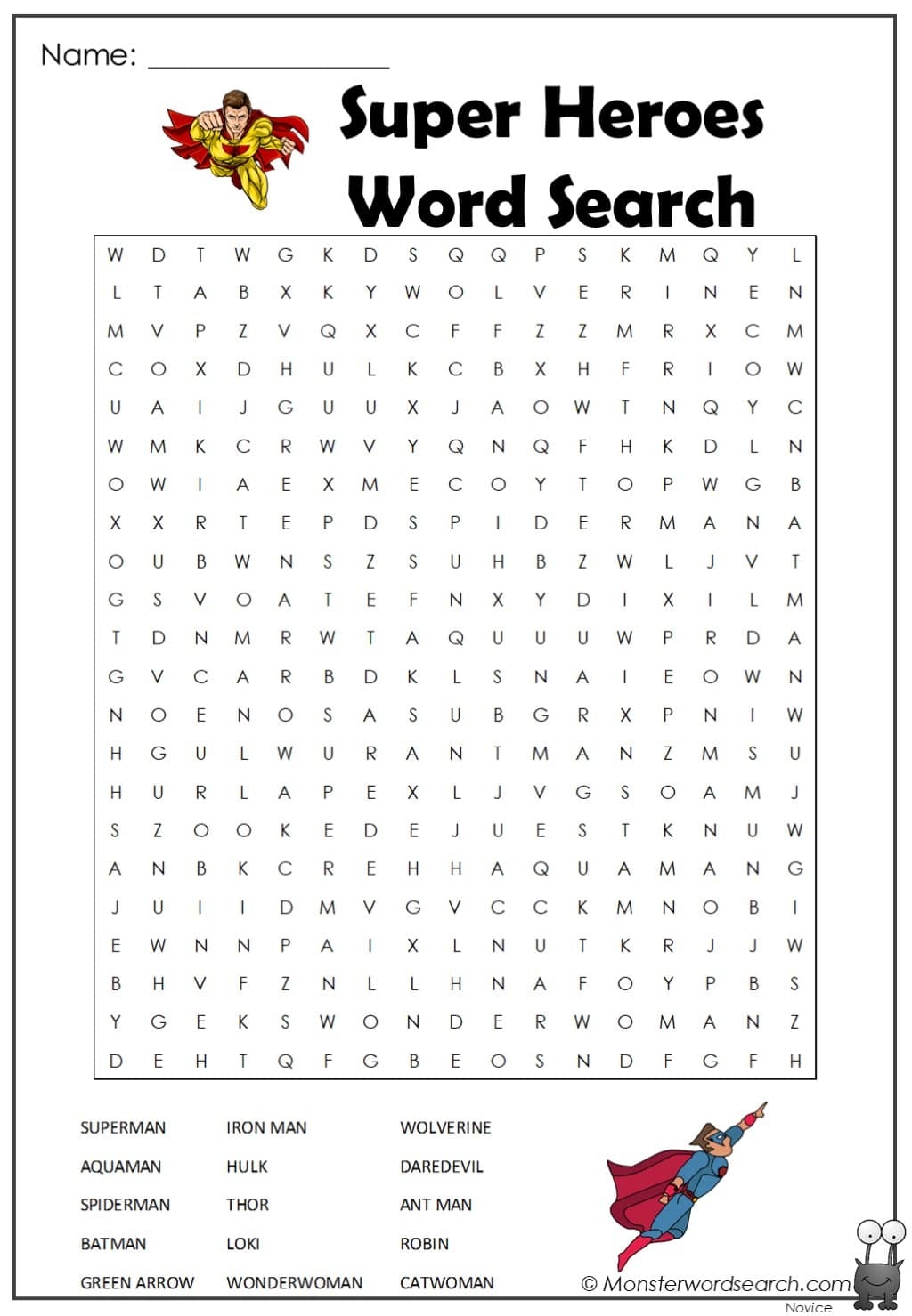 Super Heroes Word Search Monster Word Search Super Heroes Word Search Monster Word Search