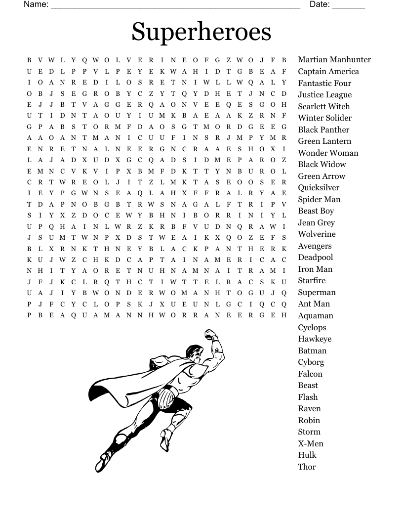 Superheroes Word Search WordMint Superheroes Word Search WordMint