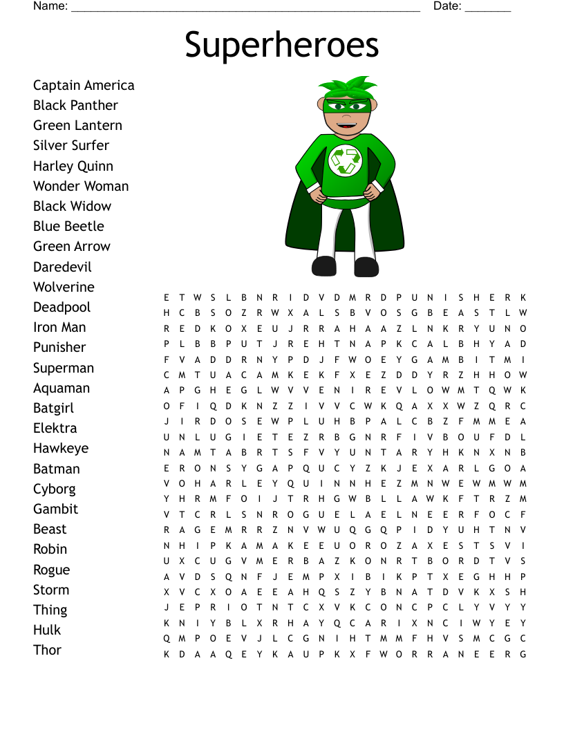 Superheroes Word Search WordMint Superheroes Word Search WordMint