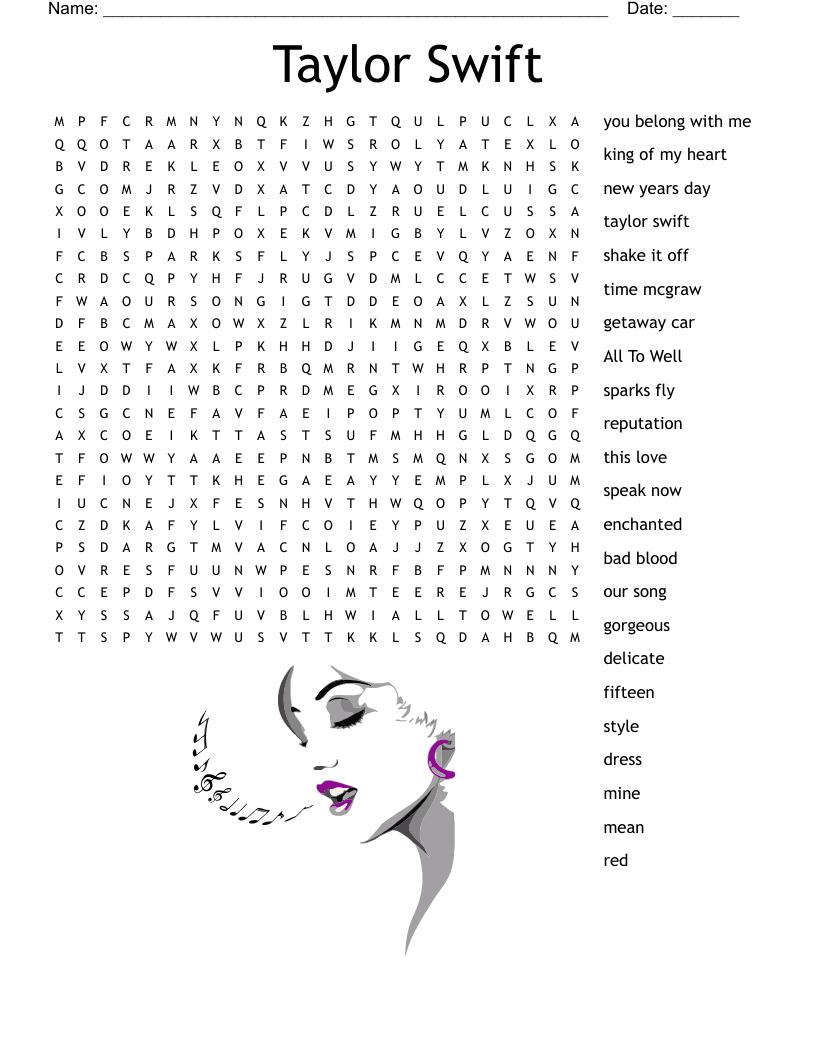 Taylor Swift Word Search WordMint Taylor Swift Word Search WordMint