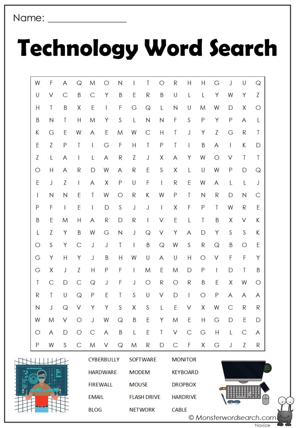 Technology Word Search Monster Word Search Technology Word Search Monster Word Search