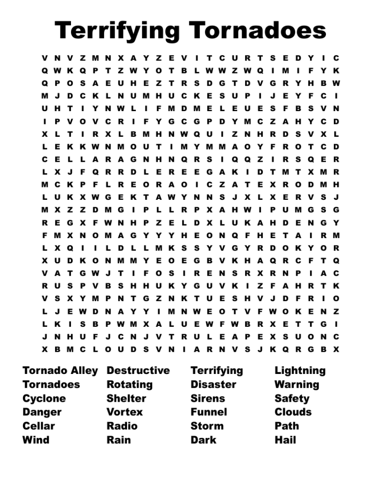 Terrifying Tornadoes Word Search WordMint