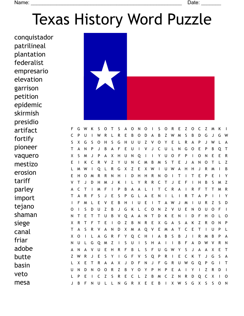 Texas History Word Puzzle Word Search WordMint Texas History Word Puzzle Word Search WordMint