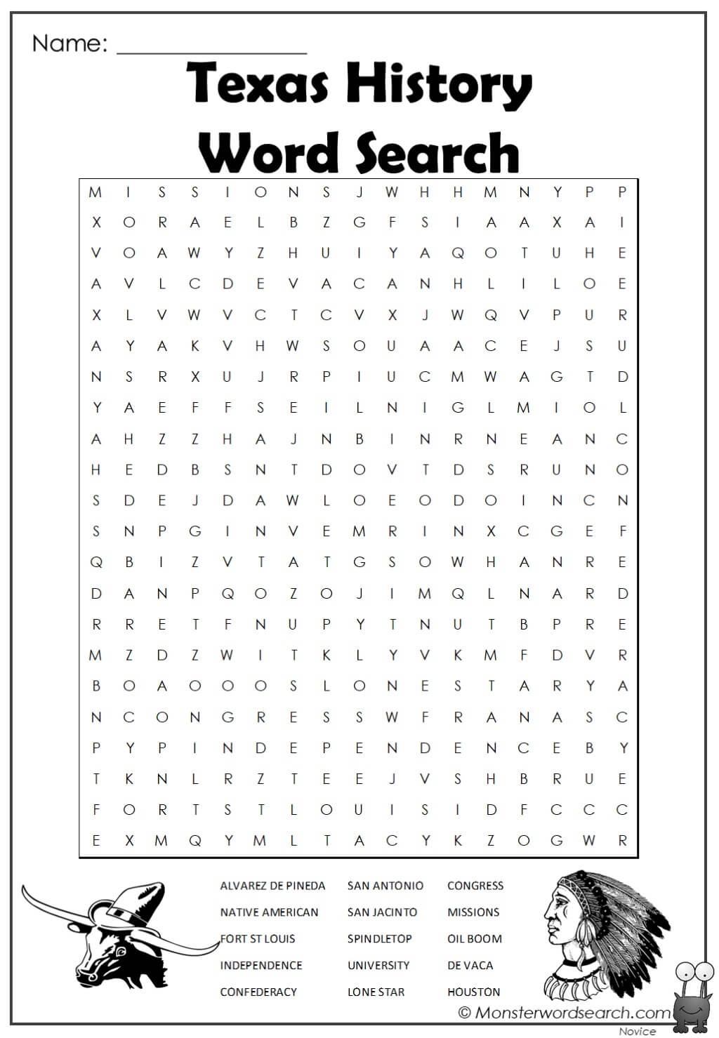 Texas History Word Search Monster Word Search Texas History Word Search Monster Word Search