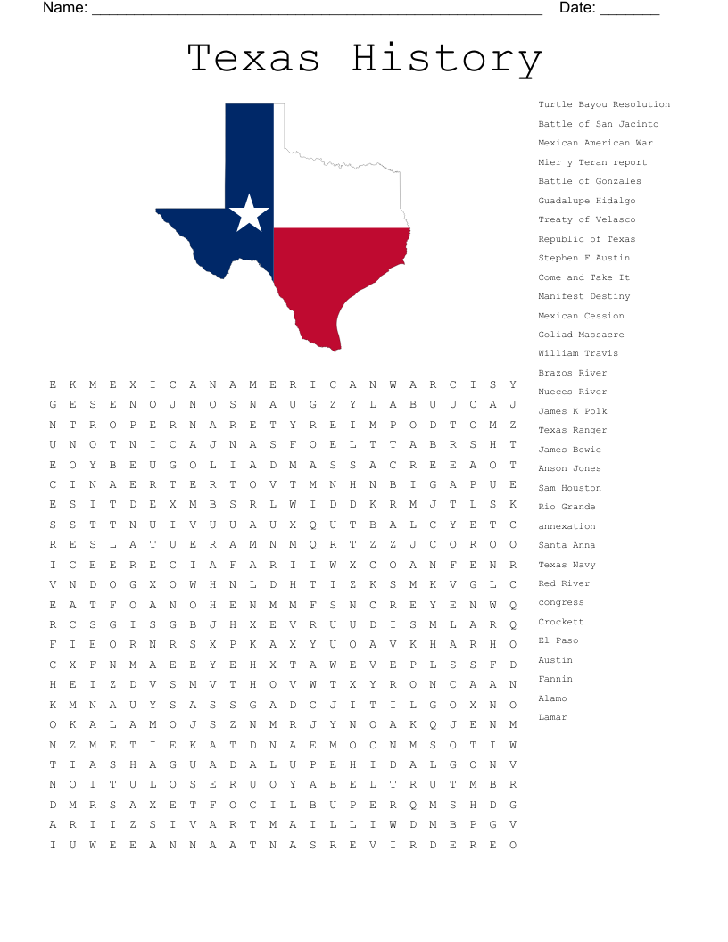 Texas History Word Search WordMint Texas History Word Search WordMint